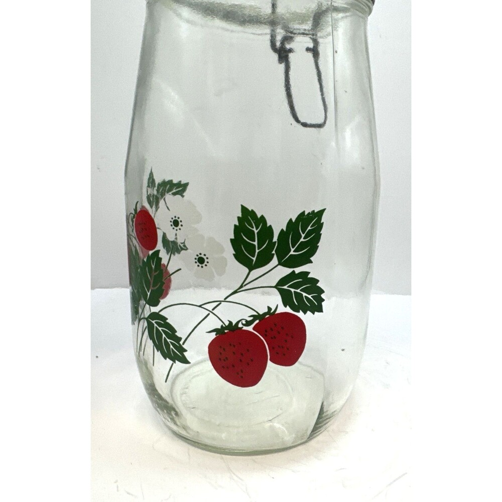 2 Carlton Glass Jar Canister 10” & 9” Bail Lid Strawberries 2 L 1.5 L USA - Picture 15 of 16
